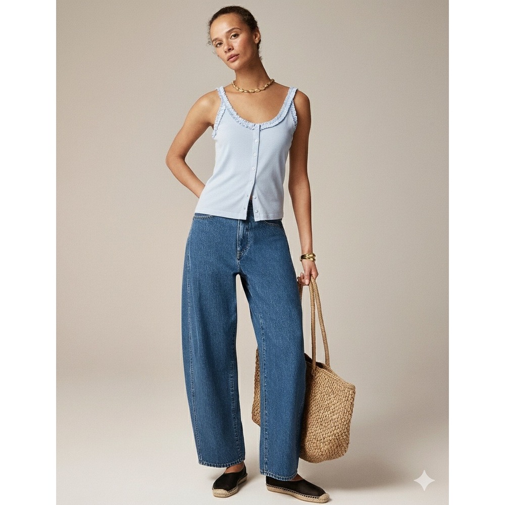 J. Crew Light Blue Ribbed Tank with Ruffle Trim